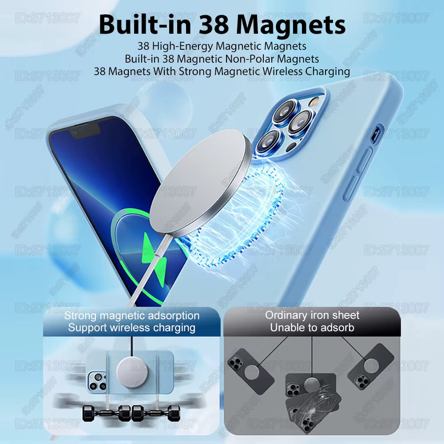 Magnetische Silikon Schutzhülle für iPhone 16 15 14 13 12 11 Pro Max Plus mit MagSafe Wireless Charging Kompatibilität in Blau - Bild 3