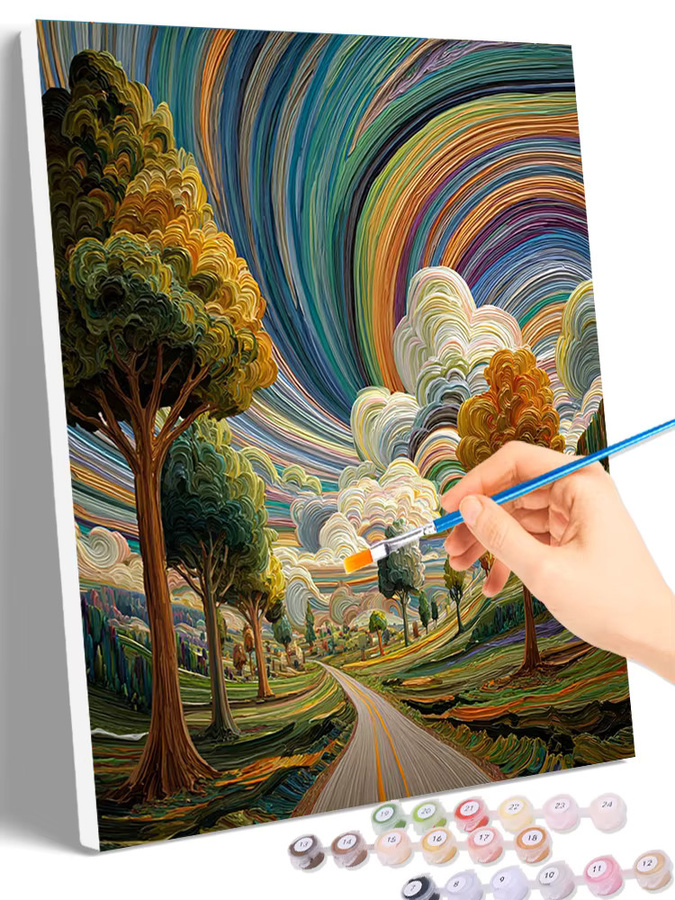 GATYZTORY Malen nach Zahlen Set mit abstrakter Landschaft aus Himmel und Bäumen auf Leinwand in Multicolor - Bild 3