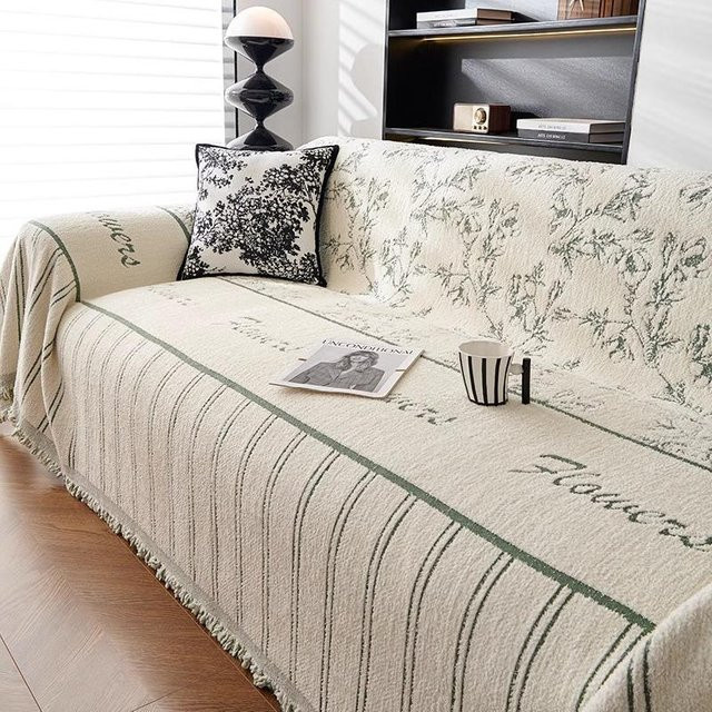 Super Six Sofabezug im Ins-Stil aus Chenille und Mikrofaser mit Anti-Rutsch-Funktion, floral und modern, B/T: 180 x 130 cm - Bild 1