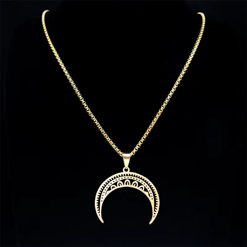 AFAWA Halskette, Mond Anhänger, Edelstahl, Gold, Unisex - Bild 3