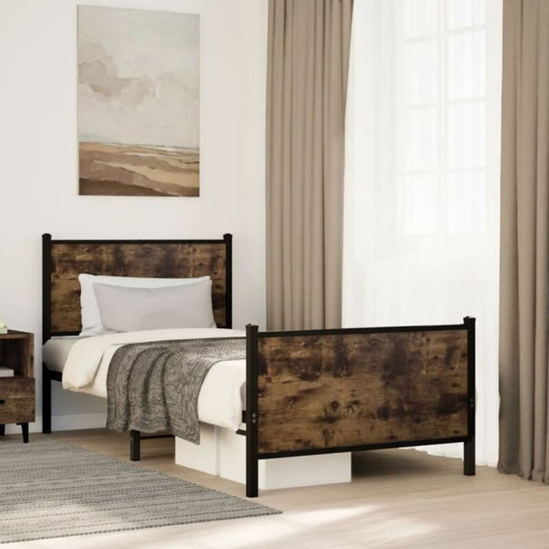Metallbett Vidaxl in Räuchereiche Optik aus Stahl im Industrial Design, B/H: 75 x 190 cm - Bild 1