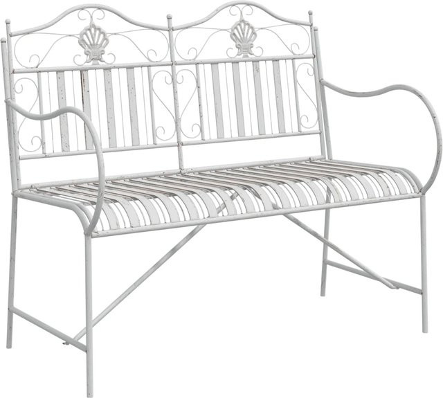 vidaXL Gartenbank aus Metall in Weiß, pulverbeschichtet und UV-beständig, B/T/H: 103,5 x 59 x 89 cm - Bild 1