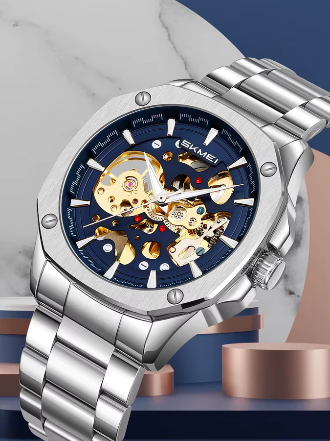 SKMEI Armbanduhr Automatik, Edelstahl, Silber, Herren - Bild 4