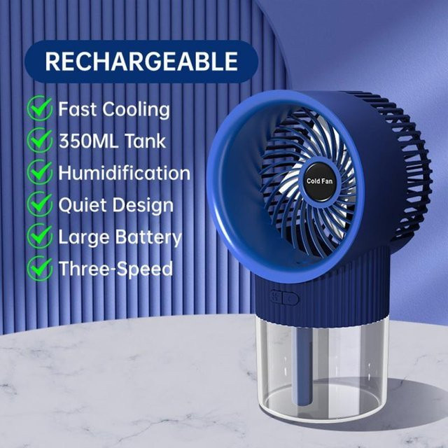 Tragbare Klimaanlage von yuyongzhi als elektrischer Luftkühler mit Spray-Funktion und Luftbefeuchter, USB aufladbar, Farbe: Blau - Bild 1
