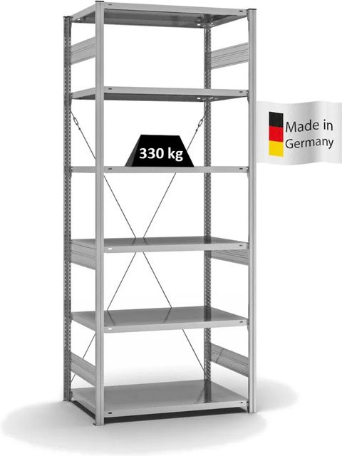 PROREGAL Fachbodenregal Stecksystem T-Profil Heavy-Duty Grundregal, 6 Ebenen, verzinkt, H x B x T: 250 x 100 x 60 cm - Bild 1