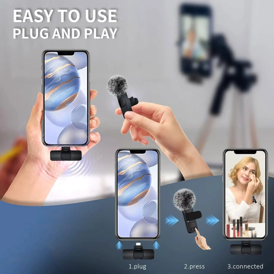Basix Kabelloses Lavalier-Mikrofon mit Bluetooth und USB-C Anschluss für iPhone und Android, Schwarz - Bild 4