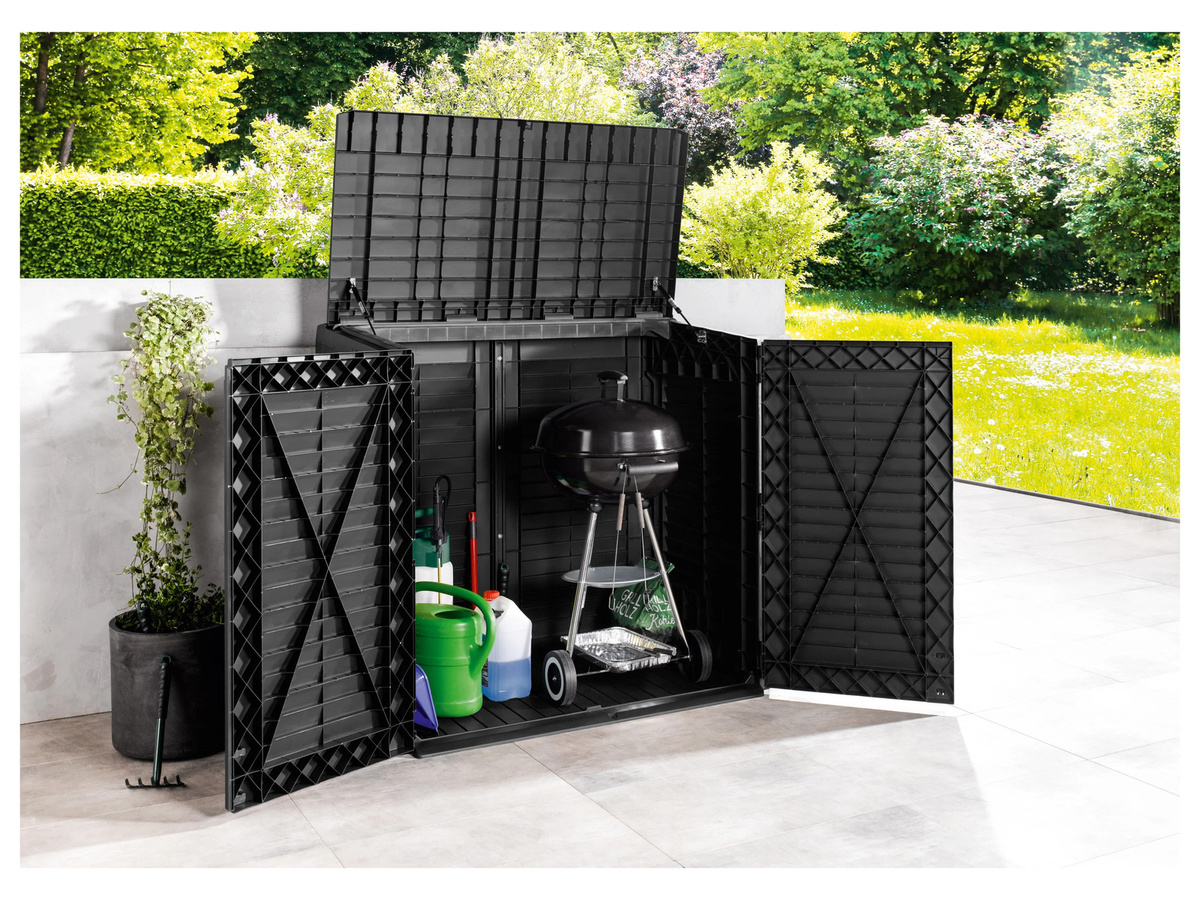 LIVARNO Garten-Maxibox in Anthrazit mit Scharniertüren aus Kunststoff und Metall - Bild 2