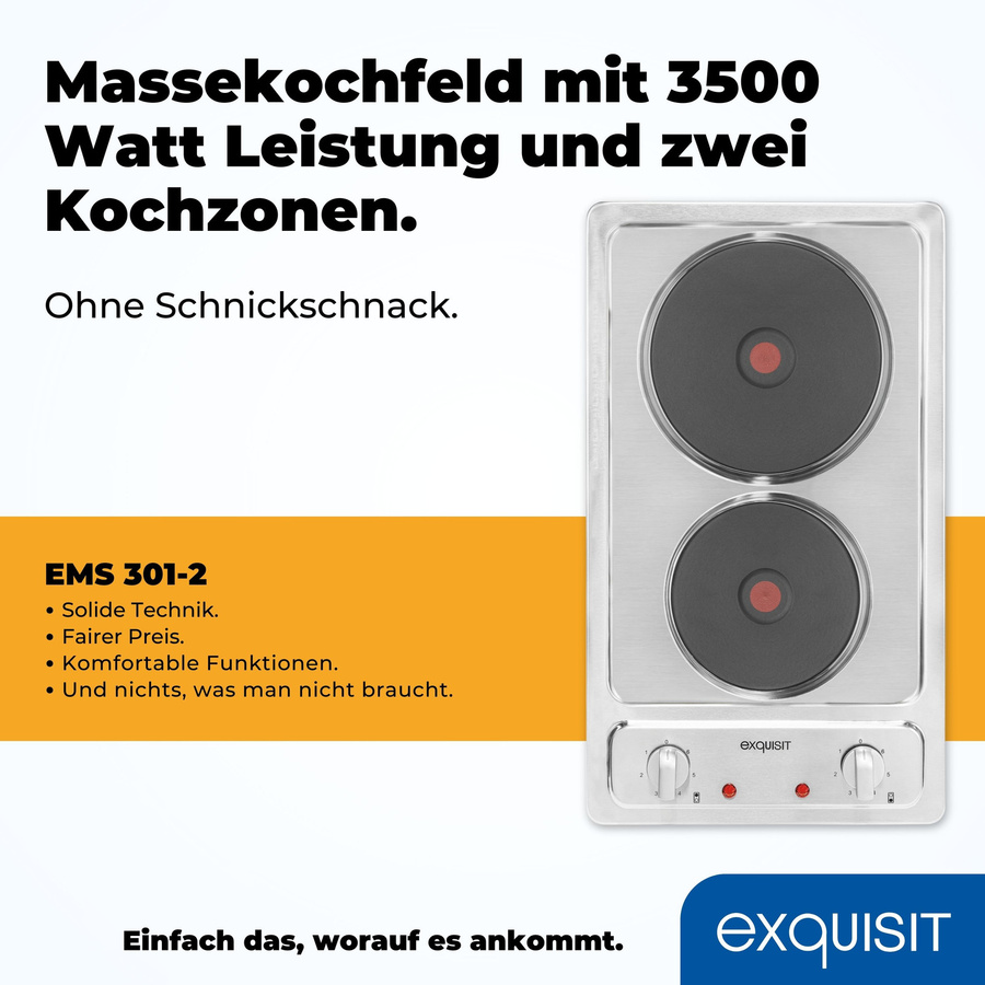 Exquisit EMS 301-2 Elektro-Massekochfeld in Silber aus Edelstahl, B/T/H: 29,7 x 29,7 x 6,6 cm - Bild 2