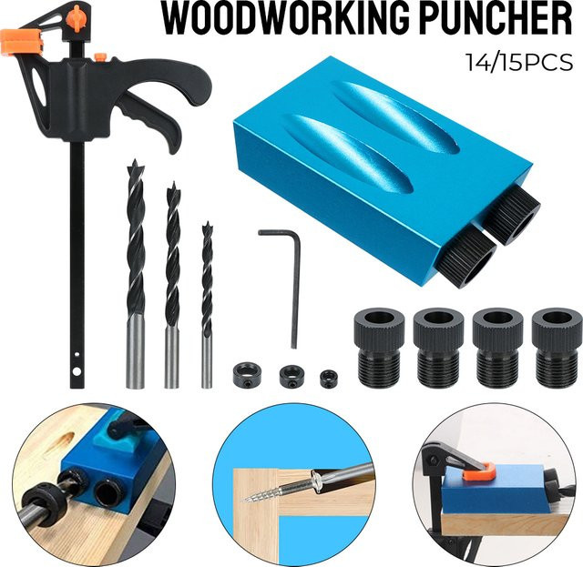NICEYARD Pocket Hole Jig Kit 15 Grad Bohrer Set mit Bohrer Guide Locator in Blau - Bild 1