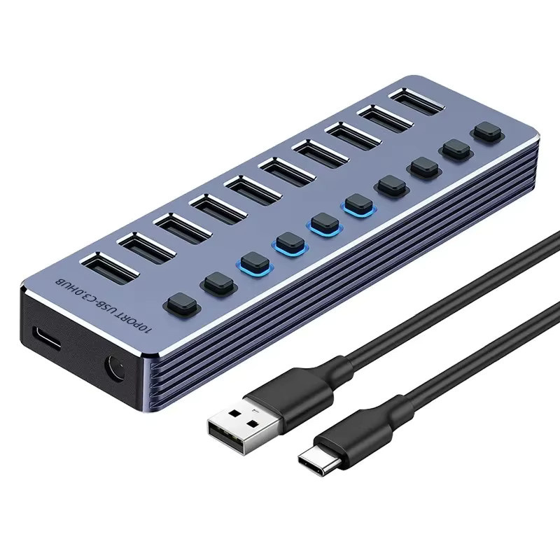 KEBIDUMEI USB 3.0 Hub mit 10 Ports, 5 Gbit/s Hochgeschwindigkeits-Typ-C-Splitter und unabhängigen Ein-/Ausschaltern, USB-Dockingstation für Laptops - Bild 7