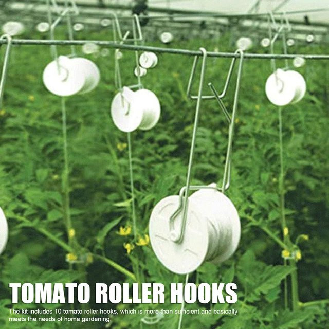 Qiilu Garten Pflanze Roller Haken Set mit Unterstützungsschnur für Tomaten und Gemüse, 10er Pack, Weiß - Bild 1