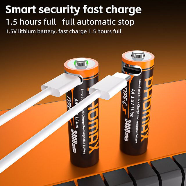 PHOMAX Wiederaufladbare Lithium-Ionen-Akkus 1,5V AA 3400mWh und AAA 666mWh für Uhren, Mäuse, Computer, Spielzeug und Fernbedienungen - Bild 1