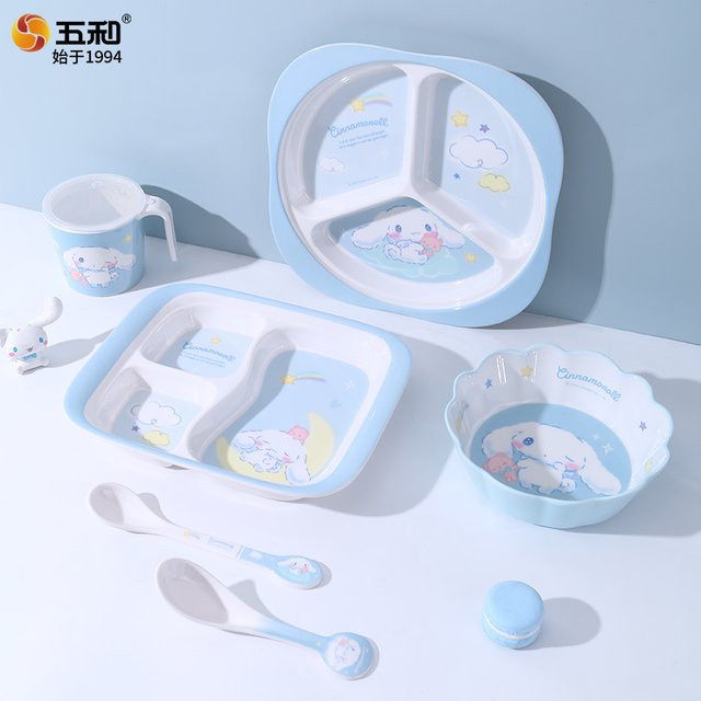 Sanrio Geschirr-Set Cinnamoroll in Blau mit Schüssel, Untertasse, Tasse und Löffel für Babys - Bild 1