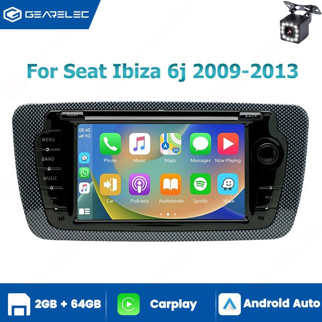 Gearelec GPS-Autoradio für Seat Ibiza 6J 2009–2013 mit 7 Zoll Display, Android 14, CarPlay, Android Auto und WLAN in Schwarz - Bild 1