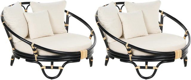Beliani Sonneninsel aus Polyrattan in Schwarz und Beige mit UV-beständigem Stoff, B/T/H: 110 x 112 x 71 cm - Bild 1