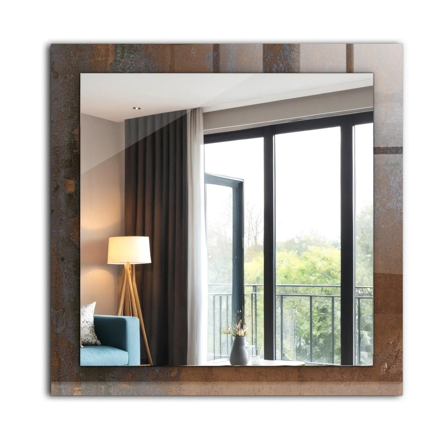 Tulup Spiegel mit abstraktem Motivdruck in Rostmetall-Optik, Braun, Rechteckig, B/H: 60 x 60 cm - Bild 2