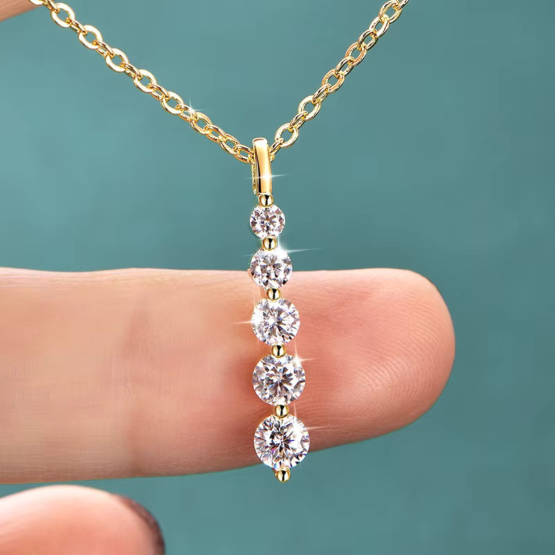Lnkry Halskette mit Moissanit-Anhänger, 14 Karat Gold gefüllt, Damen - Bild 3