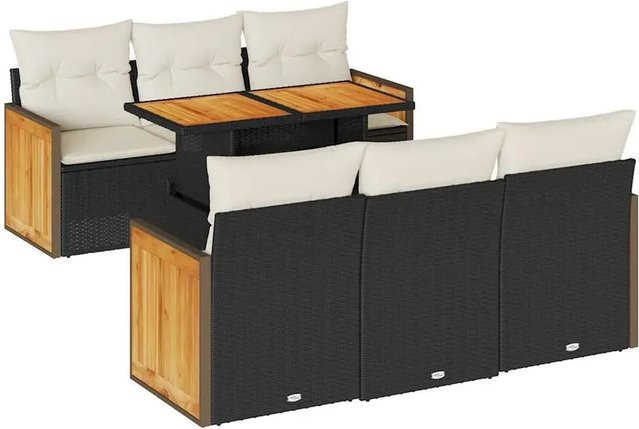 vidaXL 7-teilige Garten-Sofagarnitur aus Polyrattan in Schwarz mit Kissen und Stauraum - Bild 1