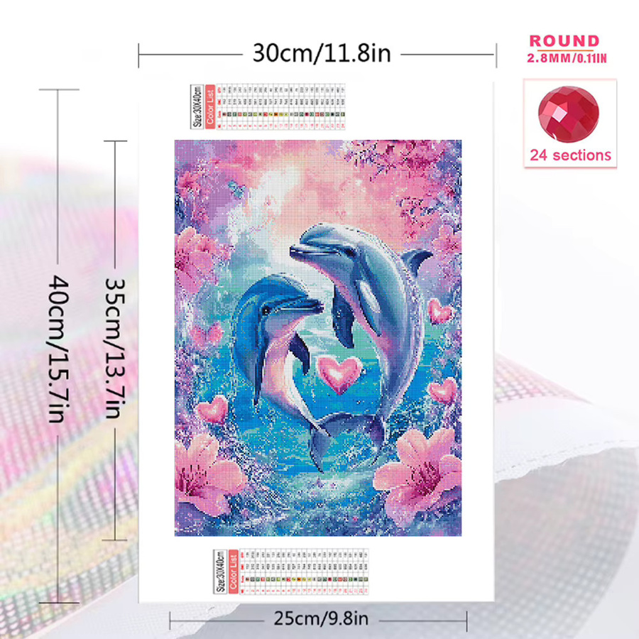 EverShine 5D-Diamantgemälde Delfin und Blumen als DIY-Stickerei-Set in Multicolour, B/H: 30 x 20 cm - Bild 2