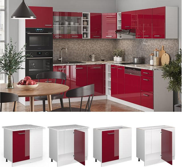 Vicco Eckunterschrank R-Line Küchenschrank in Weiß und Bordeaux Hochglanz, Breite: 86 cm - Bild 1