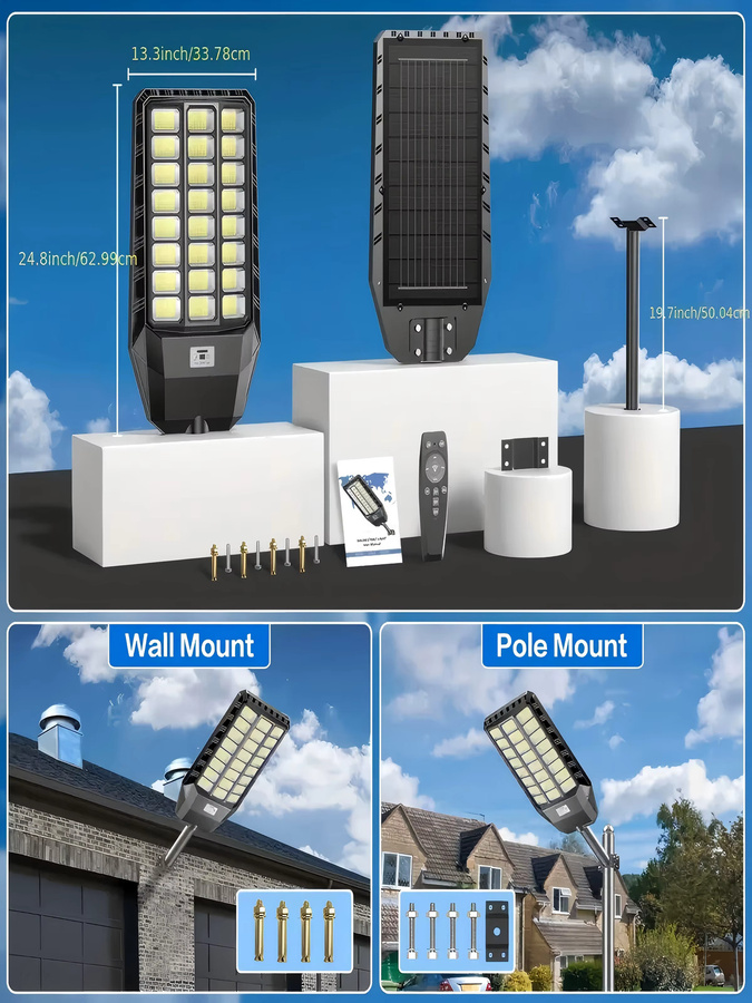 Adewalk Solar-Straßenlaterne 4er-Pack in Schwarz mit LED-Weitwinkelbeleuchtung, 6500 K Kaltweiß, 2000 W, IP67 wasserdicht mit Bewegungssensor und Dämmerungssensor für den Außenbereich - Bild 7