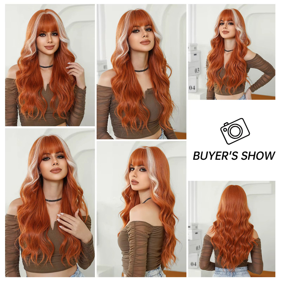 TINY LANA Perücke, lang, lockig, orange Kupfer, mit Pony, Damen - Bild 2
