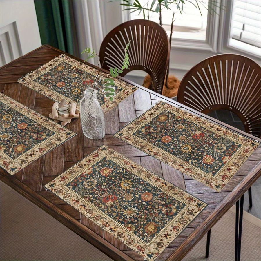 VIKAMA American Vintage Tischsets in Dunkelblau mit Blumen- und geometrischem Design, wasserdicht, ideal für Küche und Restaurant - Bild 3