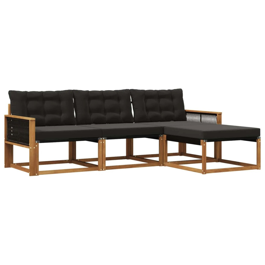 vidaXL Outdoor-Sofagarnitur L-Form aus Akazienholz mit Textilene und Kissen in Braun und Schwarz - Bild 2
