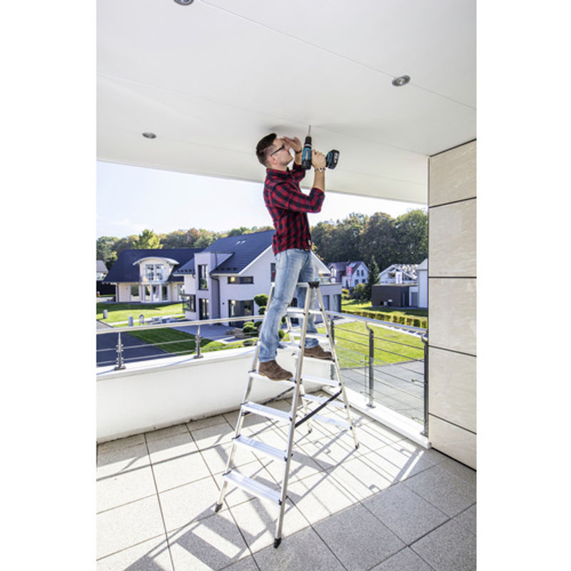 Krause Stufen-Doppelleiter Monto aus Aluminium in Silber mit 14 Stufen - Bild 2