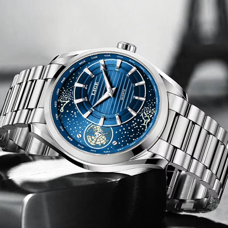 LIGE Armbanduhr Quarz, Edelstahl, Blau, Herren - Bild 2
