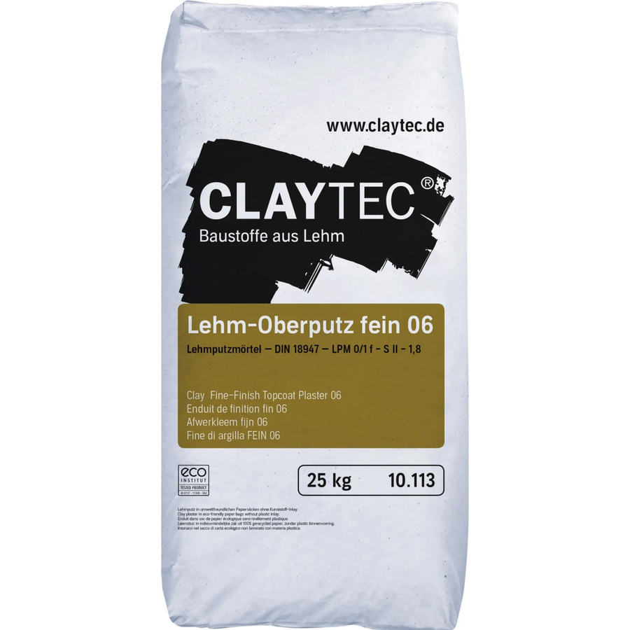 Claytec Lehm Oberputz Fein 06 in Weiß, Körnung 0-2 mm, 25 kg - Bild 2