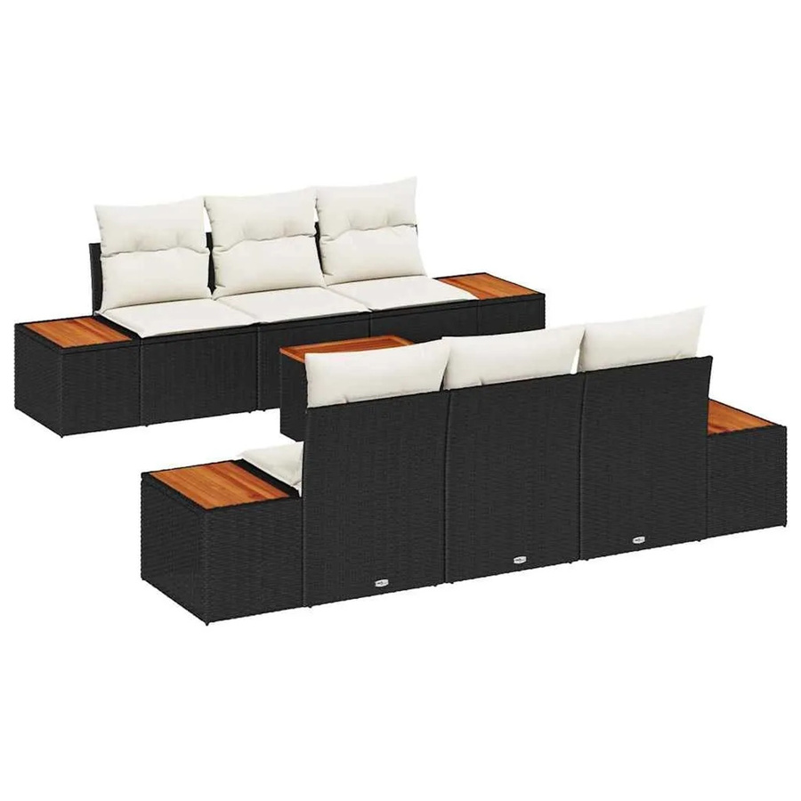 vidaXL Garten-Sofa-Set aus Polyrattan in Schwarz mit 7-teiliger Polstergarnitur und Kissen für Terrasse und Balkon - Bild 2