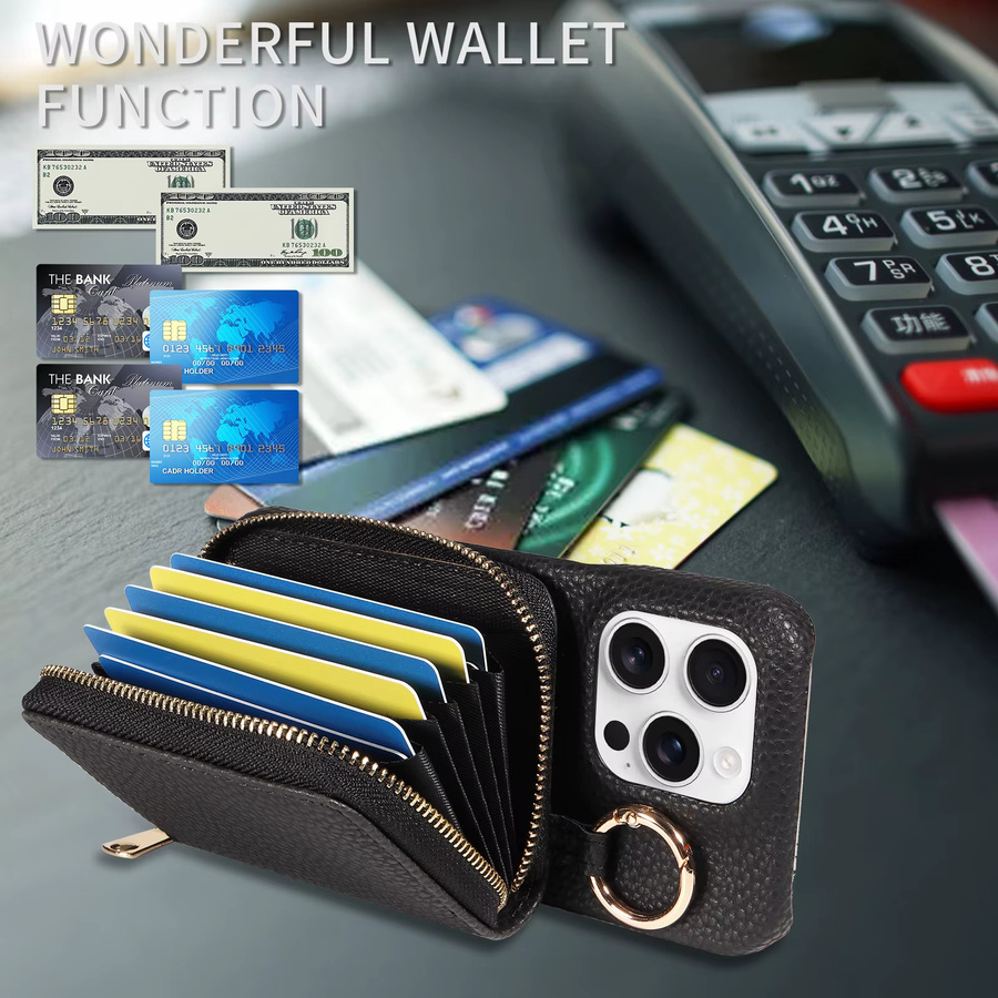 Handyhülle aus PU-Leder für Samsung Galaxy S25 S24 S23 S22 S21 S20 mit Kartenfächern und Brieftaschenfunktion in Schwarz - Bild 5