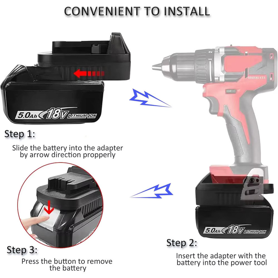 Mt20ml Adapter für Makita 18V Li-Ion Akkus BL1830 BL1860 BL1815 zur Konvertierung für Milwaukee 18V Akkus, Schwarz - Bild 3