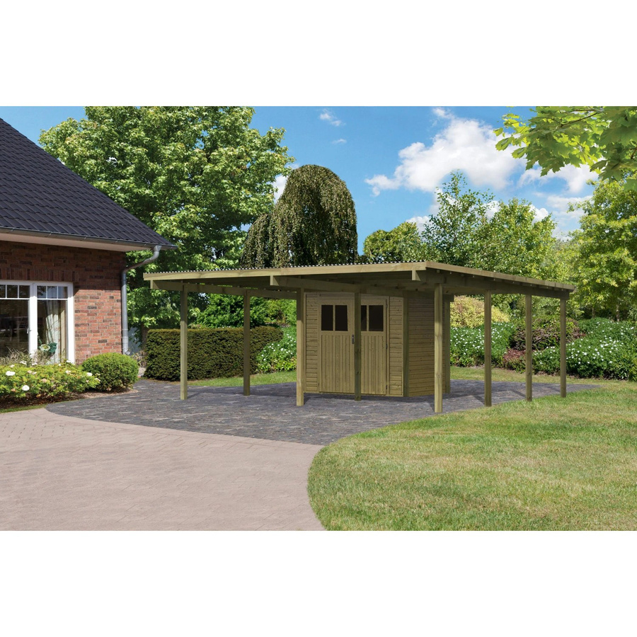Karibu Doppelcarport Eco 2 aus Kiefernholz mit integriertem Abstellraum und PVC-Dachplatten, B: 527 cm, T: 576 cm, H: 229 cm - Bild 2