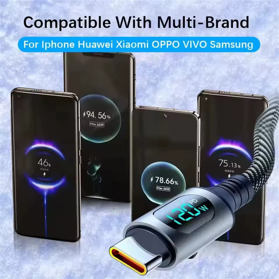 PD100W USB Typ C zu USB C Ladekabel mit LED-Digitalanzeige in Schwarz für Xiaomi, Huawei, Samsung und OnePlus - Bild 4