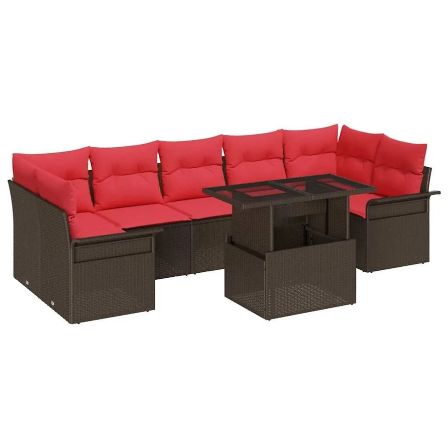 vidaXL Gartensofa-Set aus Poly-Rattan in Braun mit 8 Kissen und Couchtisch, L-Form für Garten und Terrasse - Bild 2