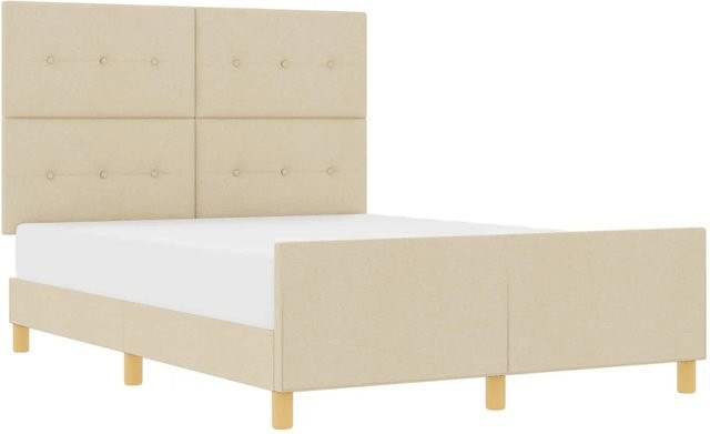vidaXL Bettgestell mit Kopfteil in Creme und Beige aus Stoff, B/T/H: 140 x 200 x 146 cm - Bild 1