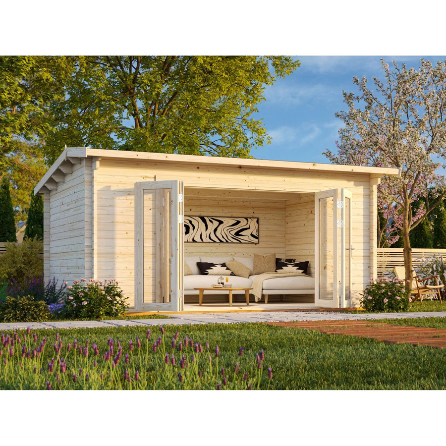 Palmako Ines Blockbohlenhaus aus Fichtenholz in Hellbraun mit Satteldach und Boden, B/H/T: 480 x 249 x 300 cm - Bild 2