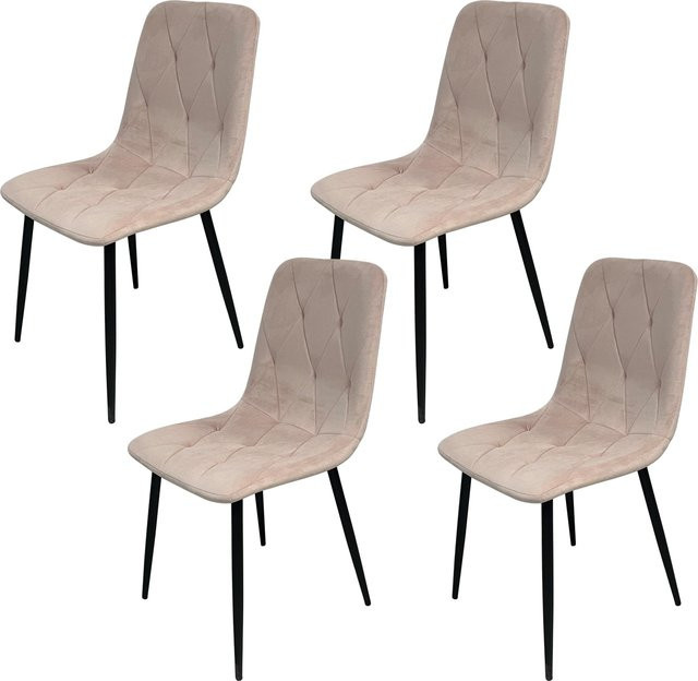 HTI-Living Stuhl Mesa Eco 4er-Set in Rosa mit Velvet-Bezug und Metallgestell - Bild 1
