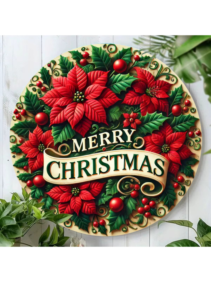 Potdemiel Vintage Frohe Weihnachten Wandkunst aus Metall, Rund, Mehrfarbig, Durchmesser: 19,81 cm - Bild 5