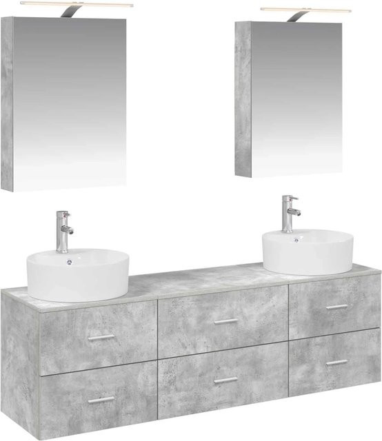 vidaXL Badezimmermöbel-Set 5-teilig in Betongrau mit Glas und LED-Beleuchtung - Bild 1