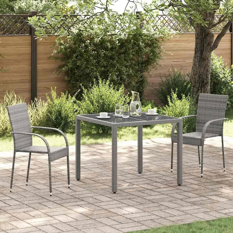 Furnicato Gartenstühle aus Poly Rattan in Grau, 2er Set, stapelbar mit Armlehnen - Bild 1
