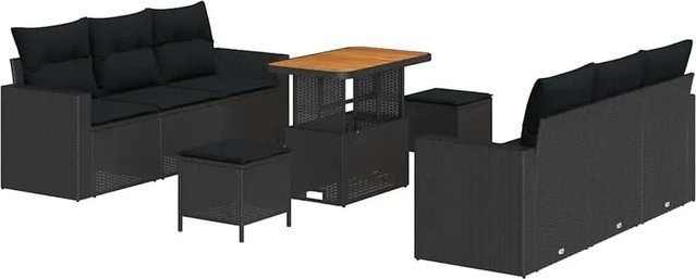 vidaXL Garten-Sofa-Set 9-teilig aus Poly-Rattan und Akazienholz in Schwarz - Bild 1