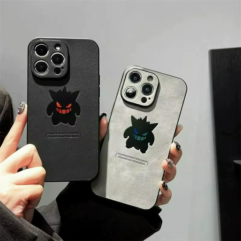 Potdemiel iPhone Schutzhülle mit Cartoon Anime Gengar Design in Grau, Ledertextur und Laser-Effekt, stoßfest für iPhone 17 Air bis iPhone 8 Plus - Bild 3