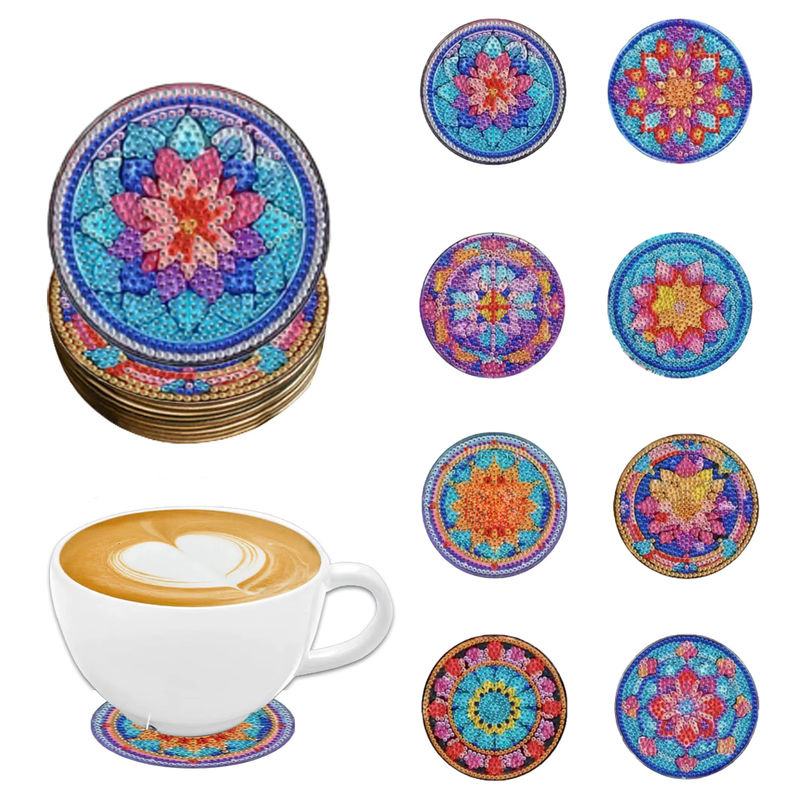 8-teiliges DIY-Diamant-Malerei-Kunstset mit Mandola-Mosaik-Untersetzern in Mehrfarbig, Bohemian-Design aus Kunststoff - Bild 7