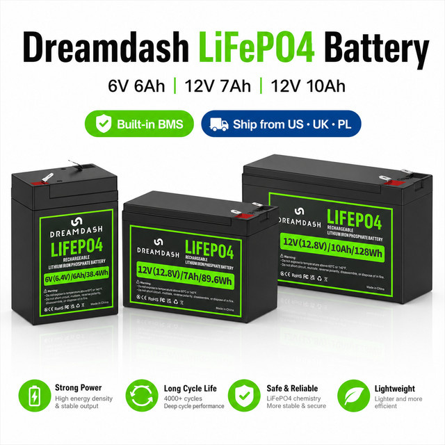 DREAMDASH LiFePO4 Batterie mit integriertem BMS, wiederaufladbare Lithium-Eisenphosphat-Batterie in Schwarz für Wohnmobile, Golfcarts, Solaranlagen und Boote - Bild 1