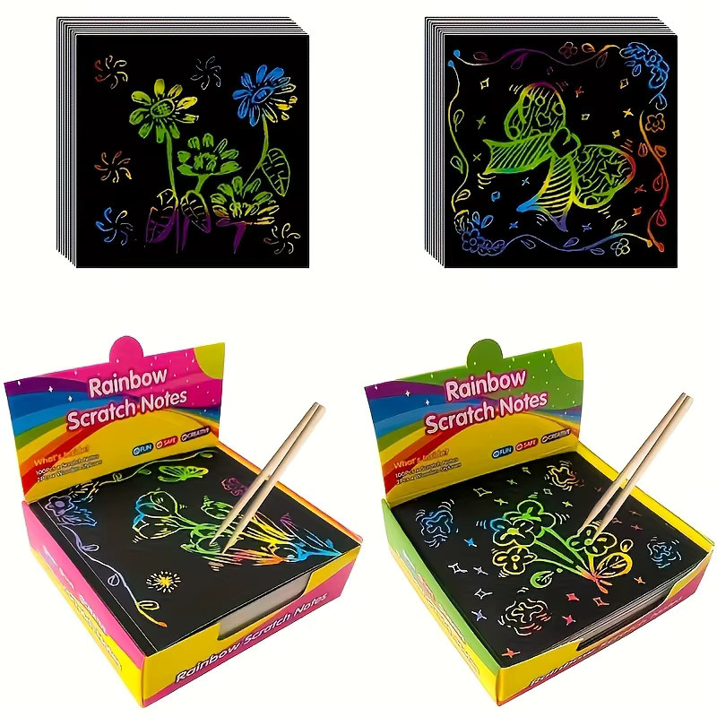 100 Stück Regenbogen Scratch-Off Mini-Kunst-Haftnotizen in Multicolour aus Papier - Bild 3