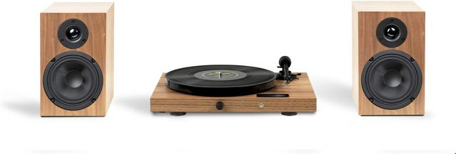 Pro-Ject Juke Box E1 + Speaker Box 5 E HiFi-System mit Ortofon OM5e Tonabnehmer und Bluetooth in Walnuss/Braun - Bild 1