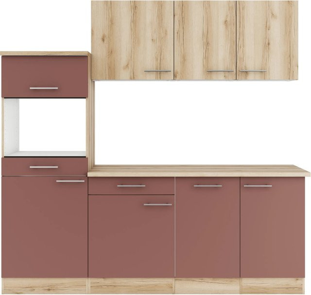 Optifit Küchenzeile KPLB 2181OE-9+ in Wildeiche und Rostrot mit Breite: 210 cm - Bild 1